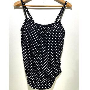 Lands' End Black and White Polka Dot Swim Top